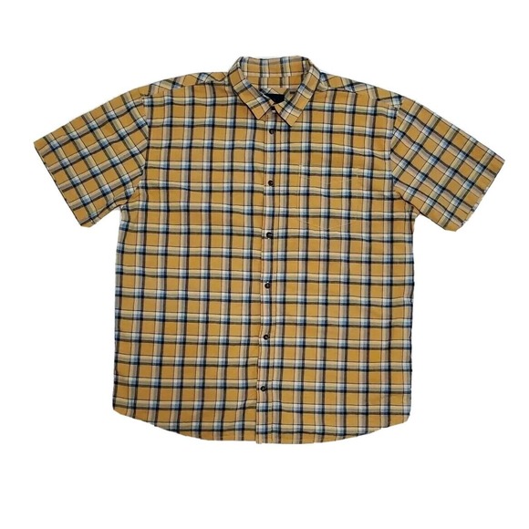 PrAna (Mens Size 2XL) Short Sleeve Button Shirt 100% Organic Cotton Yellow Plaid - Picture 1 of 6